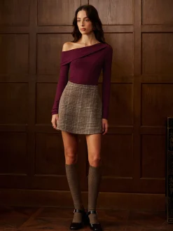 Mid-Waist Side Zipper Checked Mini Skirt