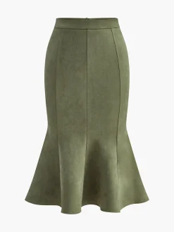 Mid-Waist Suede Pleated Hip-Covering Skirt