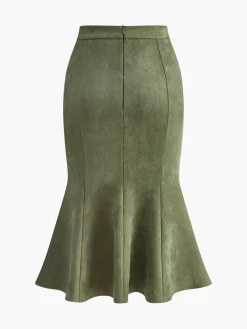 Mid-Waist Suede Pleated Hip-Covering Skirt