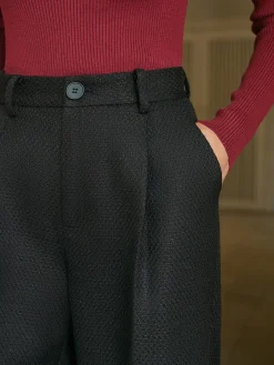 Mid-Waist Tweed Pants Without Belt