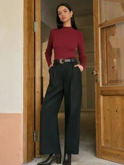 Mid-Waist Tweed Pants Without Belt