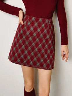 Mid-Waist Tweed Zipper Skirt