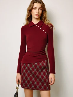 Mid-Waist Tweed Zipper Skirt