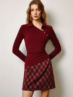 Mid-Waist Tweed Zipper Skirt
