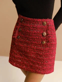 Mid-Waist Tweed Zipper Skirt