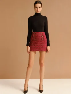 Mid-Waist Tweed Zipper Skirt