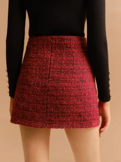 Mid-Waist Tweed Zipper Skirt