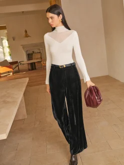 Mid-Waist Velvet Pants Without Belt