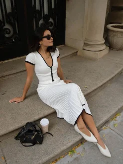 Minimalism Contrast Trim Sweater Skirt Set