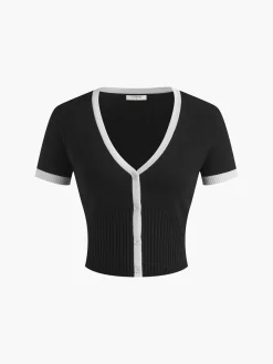 Minimalism Contrast Trim Sweater Skirt Set