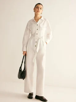 Minimalist Button Polo Jumpsuit With Belt