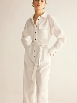 Minimalist Button Polo Jumpsuit With Belt