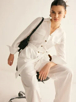 Minimalist Button Polo Jumpsuit With Belt