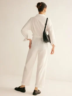 Minimalist Button Polo Jumpsuit With Belt
