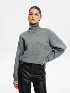 Minimalist Button Turtleneck Sweater