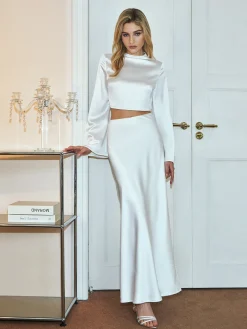 Minimalist Crop Satin Skirt Set