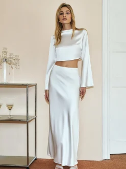 Minimalist Crop Satin Skirt Set