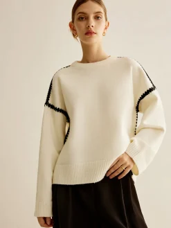 Minimalist Embroidered Trim Sweater