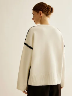 Minimalist Embroidered Trim Sweater