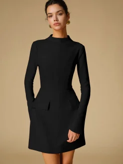 Minimalist Plain Mock Neck Dress
