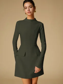 Minimalist Plain Mock Neck Dress