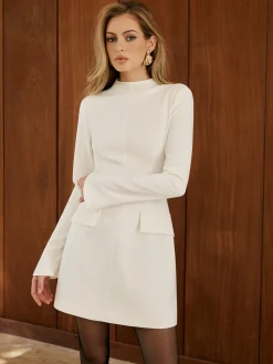 Minimalist Plain Mock Neck Dress