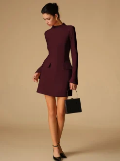 Minimalist Plain Mock Neck Dress