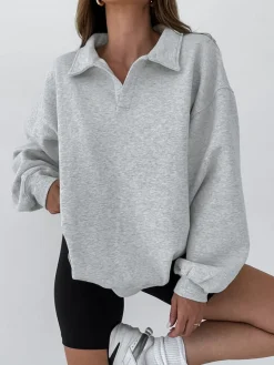 Minimalist Plain Polo Sweatshirt