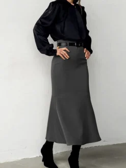 Minimalist Plain Skirt Without Belt