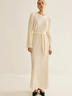 Minimalist Plisse Ruffle Belted Dress