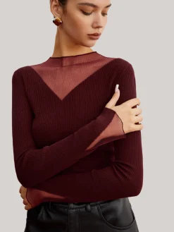 Minimalist Sheer Ribbed Stretch Sweater