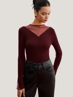 Minimalist Sheer Ribbed Stretch Sweater
