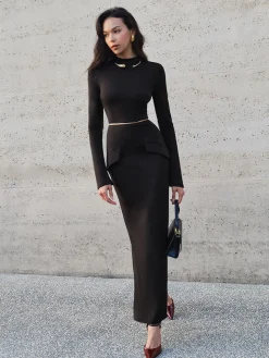 Minimalist Slim Long Dress Without Belt