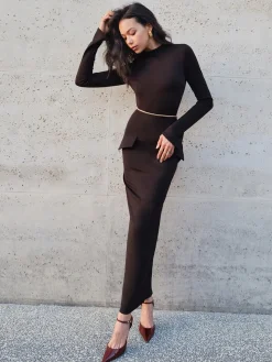 Minimalist Slim Long Dress Without Belt