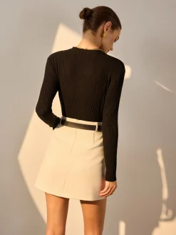 Minimalist Slim Plisse Knit Top