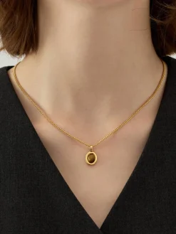 Minimalist Tiger Eye Pendant Necklace