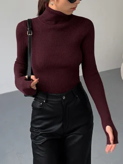 Minimalist Turtleneck Slim Knit Top