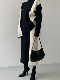 Miss Paris Stripe Two Piece Knit Skirt Set