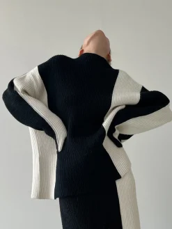 Miss Paris Stripe Two Piece Knit Skirt Set