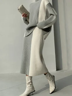 Miss Paris Stripe Two Piece Knit Skirt Set