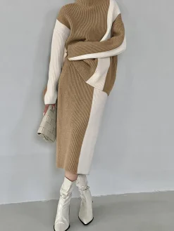 Miss Paris Stripe Two Piece Knit Skirt Set