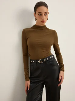 Mock Neck Asymmetical Pleated Top