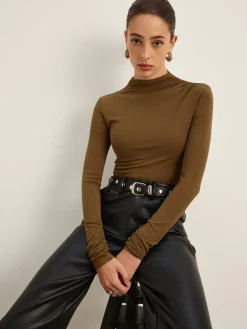 Mock Neck Asymmetical Pleated Top
