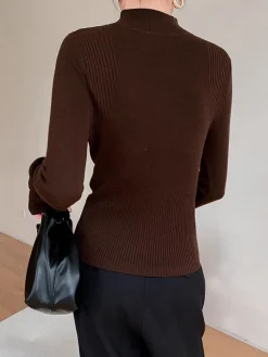 Mock Neck Breasted Slim Sweater
