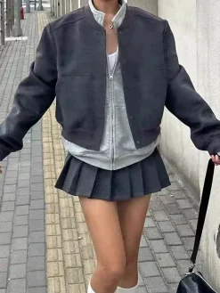 Mock Neck Button Short Jacket