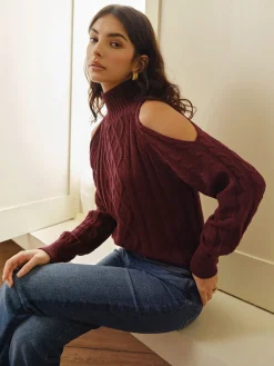 Mock Neck Cold-Shoulder Knit Top