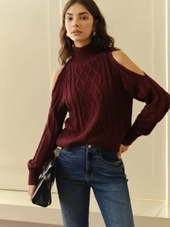 Mock Neck Cold-Shoulder Knit Top
