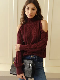 Mock Neck Cold-Shoulder Knit Top