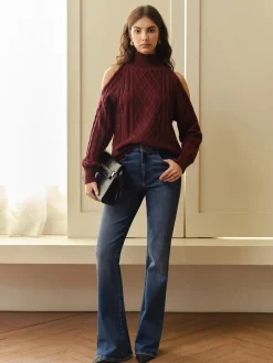 Mock Neck Cold-Shoulder Knit Top