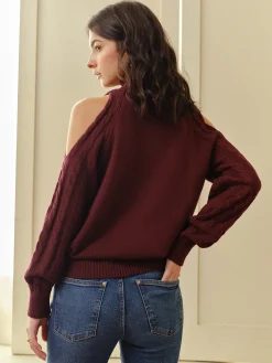 Mock Neck Cold-Shoulder Knit Top